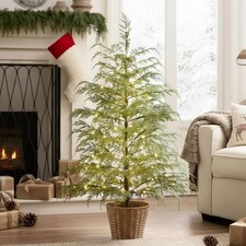 My Texas House 4FT Pre-Lit Cypress Pot Artificial Christmas Tree Warm White NEW