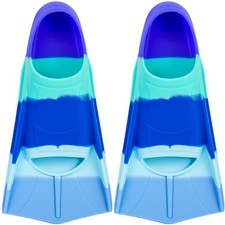 Kids Short Blade Swim Fins , Youth Lap Swimming Training Flippers Blue-C