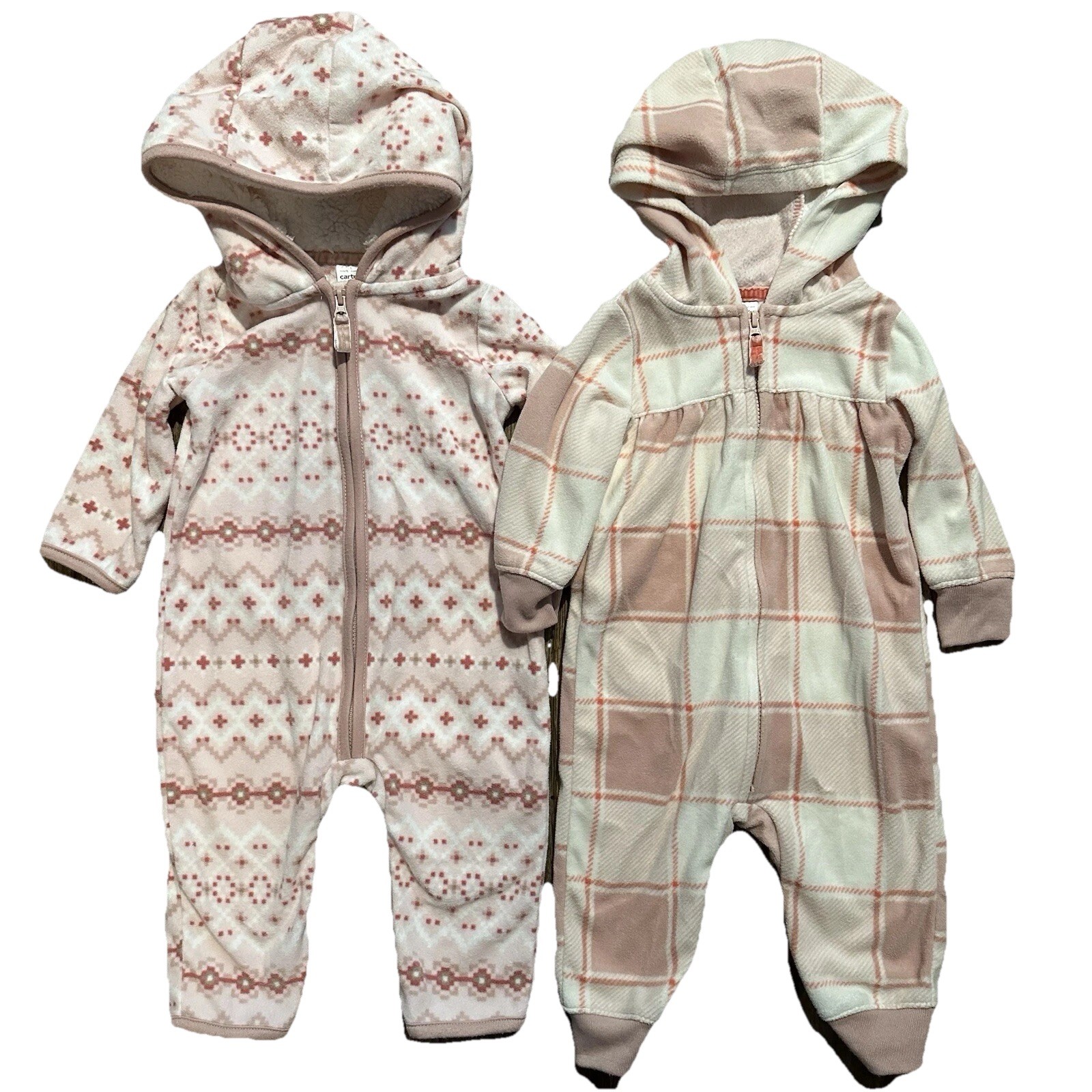 Carter’s Jumpsuit Bundle Baby Girl 6M Pink Fleece Hooded Zip 2pc EUC