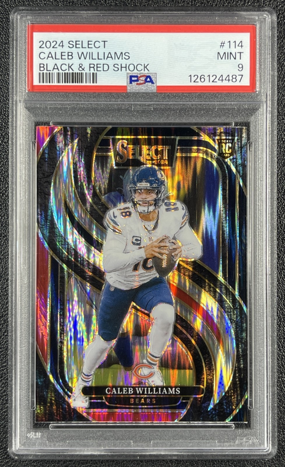 CALEB WILLIAMS PSA 9 2024 PANINI SELECT 114 PREMIER BLACK RED PRIZM SHOCK RC 487