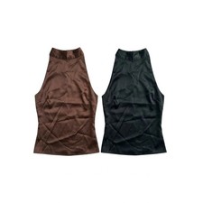 Satin Halter Neck Top UK 8-10 Backless Strappy Chocolate Brown Black Minimalist