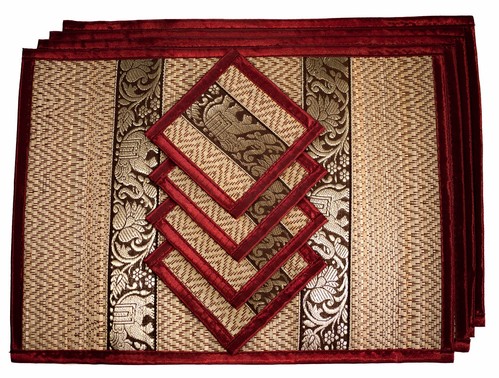 Hand-Woven Wicker Reed Placemats Coaster Set Eco-Friendly Alternative to Plas...
