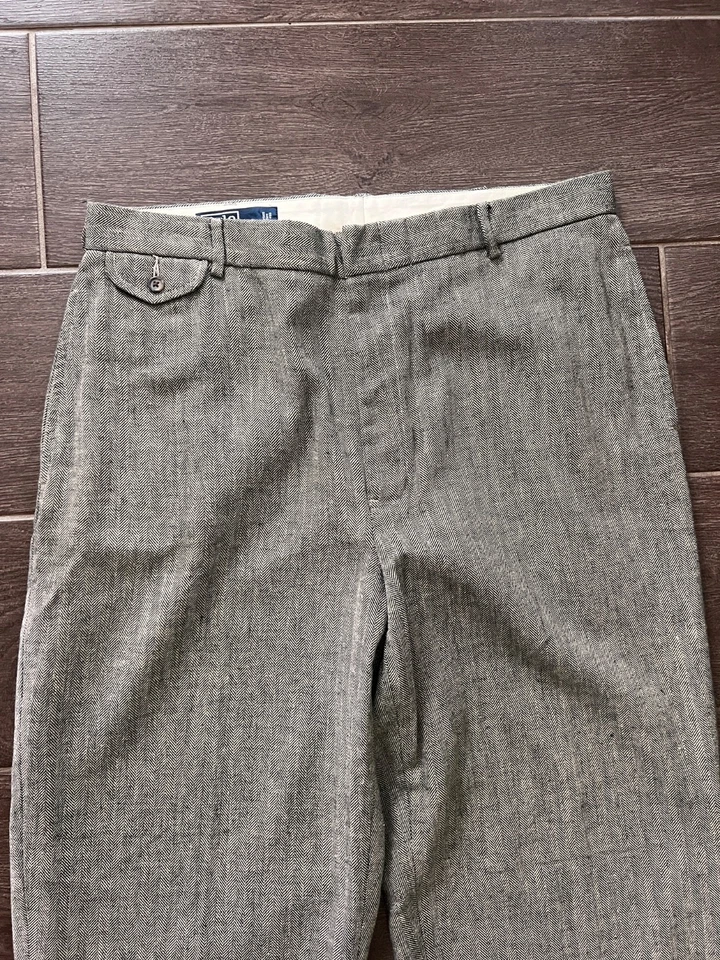 Pantalones Polo Ralph Lauren Vintage 36x32 Espiga Lino Algodón Gris Informales Foto 2 de 4