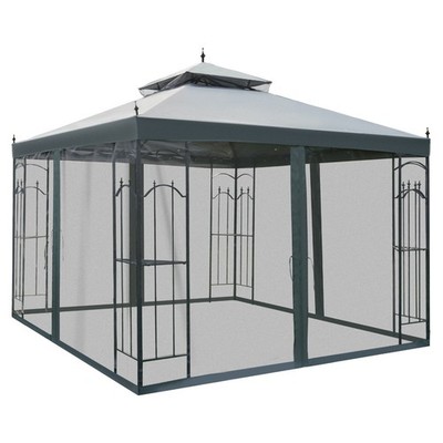 10x10ft Steel Outdoor Patio Gazebo Canopy with Mesh Curtains for Event Wedding