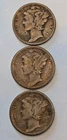 3 Lot US Coin Year Set 1927 P D S Mercury 10 Cent Dime KM# 140 Circulated Silver