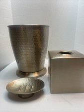 India Ink Brushed Gold Hammered Bathroom Waste Trash Can, Tissue Box  Soap Dish