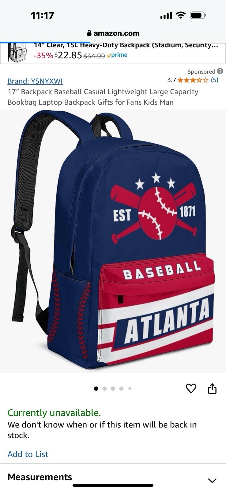 atlanta kids baseball backpack