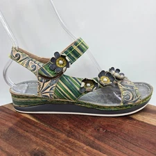 L'Artiste Spring Step Mahvash Sandals Women's 39 / 8.5 Green Blue Leather Floral