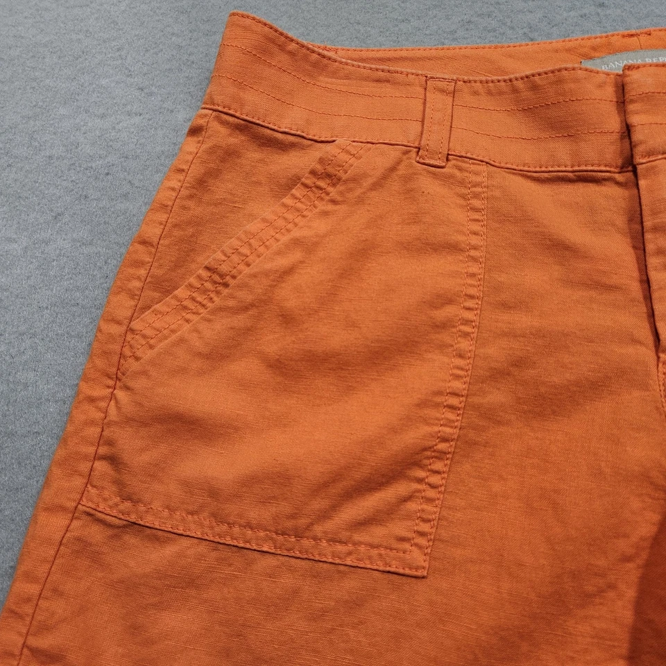 Pantalones Cortos Banana Republic Rio Mezcla de Lino Para Mujer 6 Naranja Brillante Tiro Medio Utilitario Foto 2 de 4