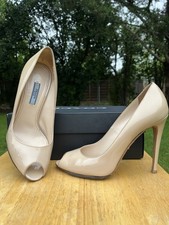 Prada Peep Toe Camel Patent Leather Pumps High Heels Sz 39 Made In Italy