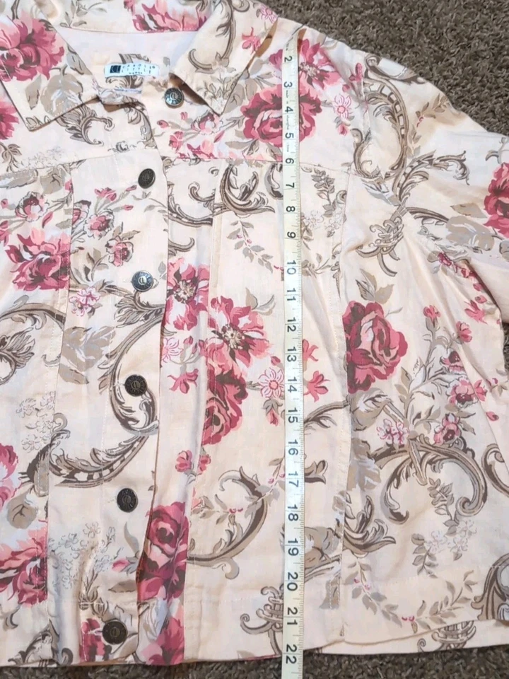 Women's Linen Jean Style Jacket Floral Design 2X - Image 3 of 4