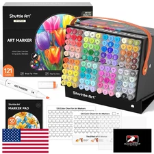 Shuttle Art 121 Colors Alcohol Markers Dual Tip Art Set Blender Case Sketching