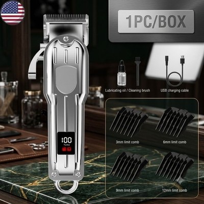 Professional Hair Clipper All Metal Cordless Trimmer Barber Salon Grooming Kit