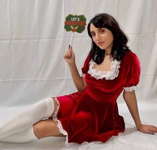 Malicious Designs Duyen Handmade Custom Dress Red Velvet White Lace Trim Size M