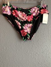 Time  Tru Fashion Swim Bottom Large Garden Bloom Black Floral Bikini Fit