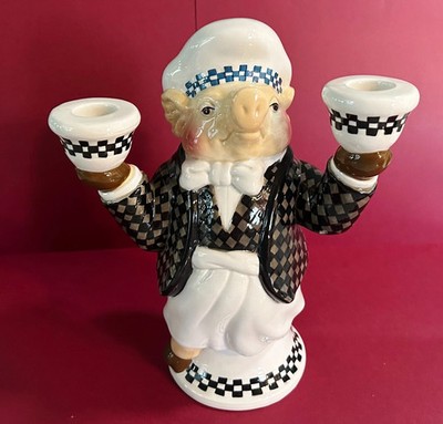 Dept 56  Jam Bon  Pig Candle Holder Black & White Checkered Mint Condition