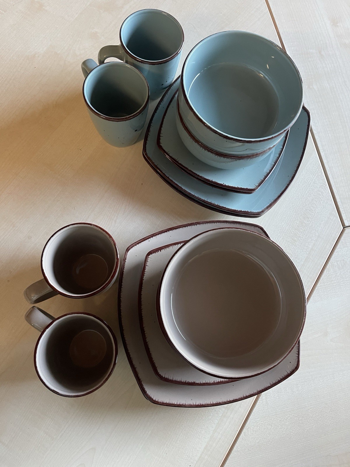 Arte Viva Kombiservice 16-tlg. Steinzeug Türkis oder Beige | Viereckige Teller