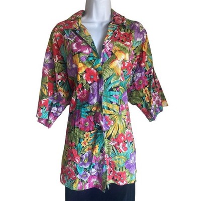 VTG MS Tops Women's Plus Size 22W Tropical Caribbean Floral Button Up Blouse