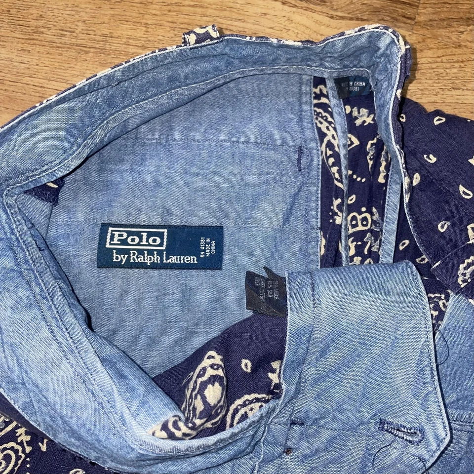 Bermuda Polo Ralph Lauren Masculina 32 Azul Linho Paisley Algodão Casual Chino - Imagem 4 de 4