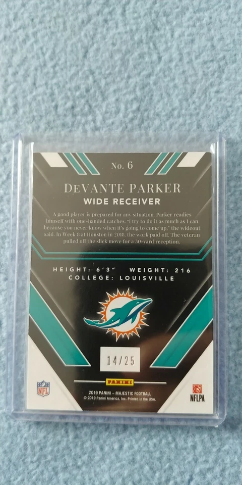 2019 MAJESTIC BASE HOLO SILVER DEVANTE PARKER #'D 14/25 MIAMI DOLPHINS - Image 2 of 2