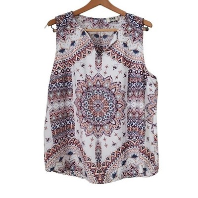 Verse Sleeveless Blouse White Multicolor Mandala Print Boho Tank Top XXL