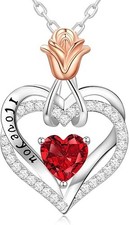 S925 Necklace for Women Birthday Gifts for Wife l Love You Heart Birthstone