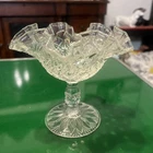 Fenton Clear Diamond Ruffle Compote Pedestal Candy Dish