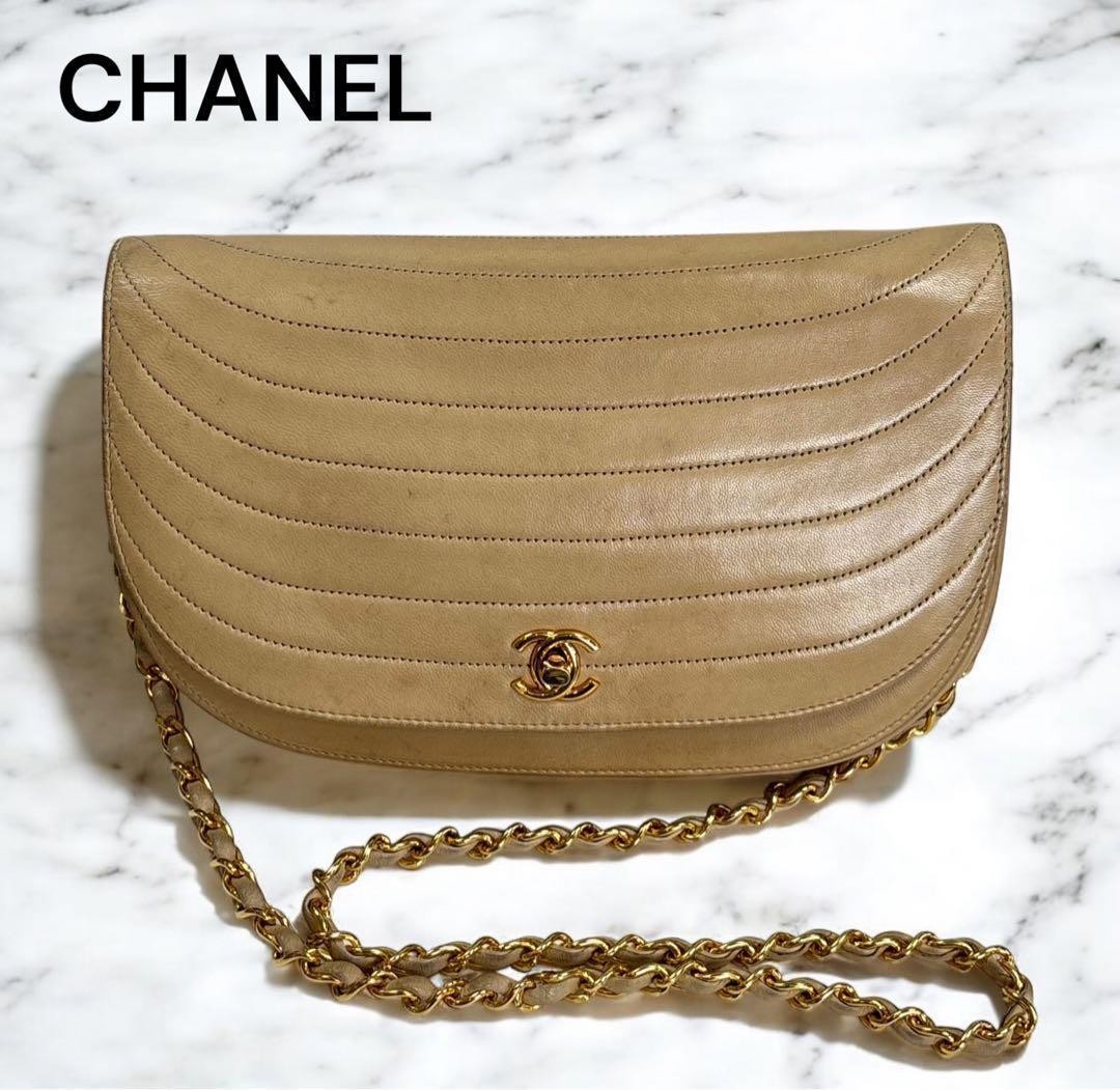Chanel Half Moon Shoulder Bag Lamb Leather Coco Mark Turn Lock