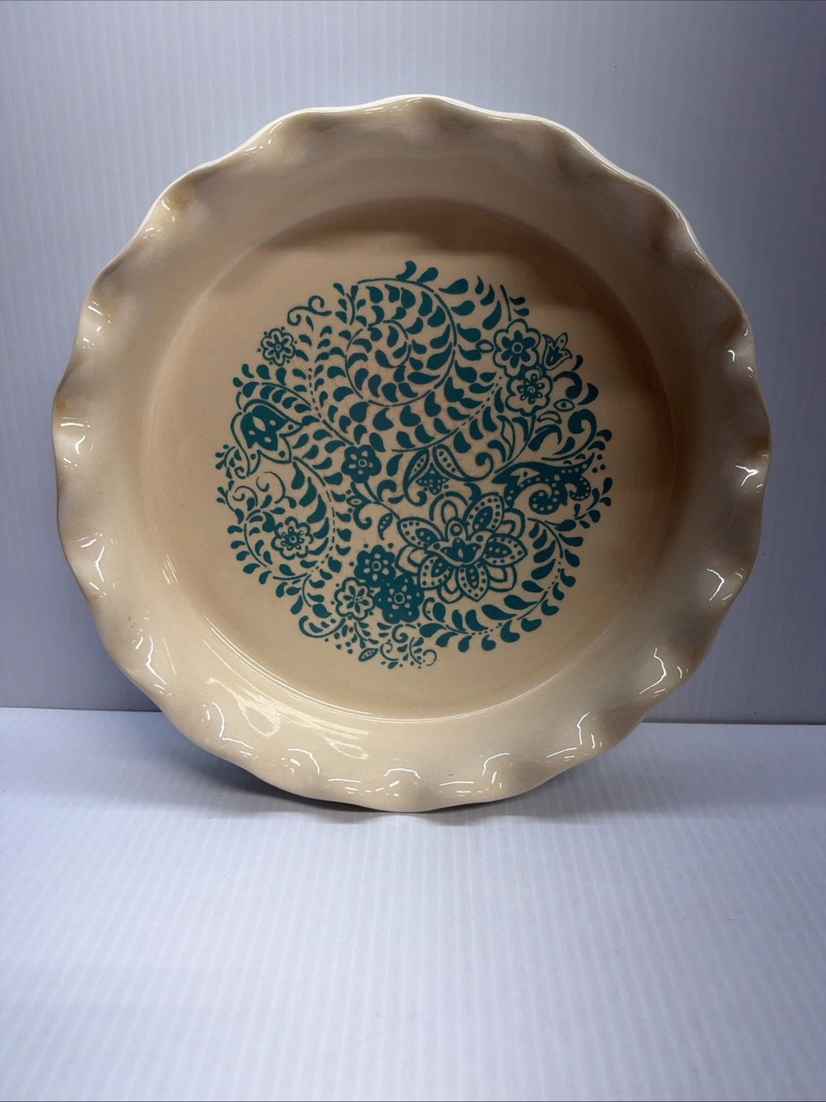 Pioneer Woman Pie Plate Blue Daisy Floral Stoneware 9" Bake Dish Ruffle Edge