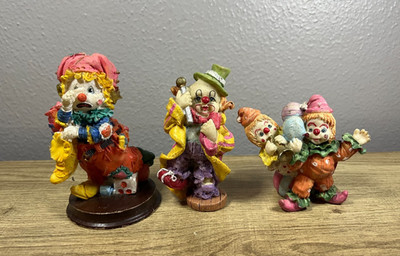 Vintage - Resin 3' Clown Figurine Lot of 3 - Sad Clown - Creepy Clowns -