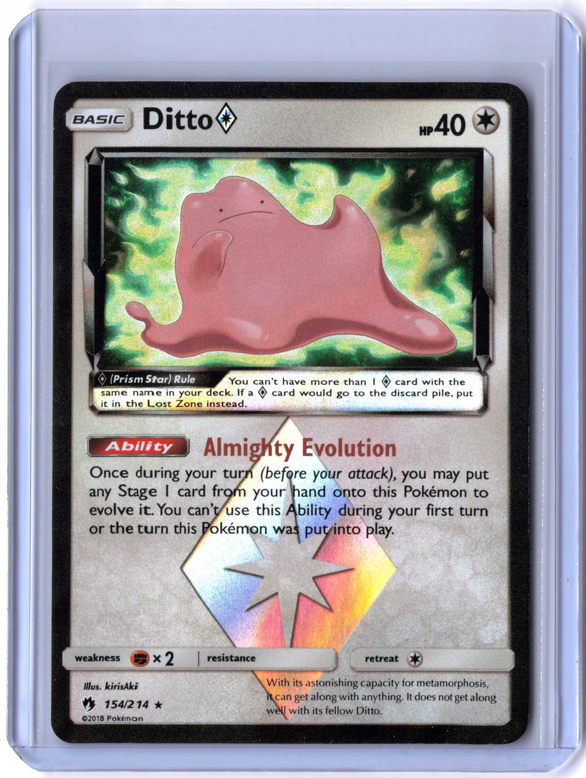 2018 Pokemon Sun & Moon Ditto #154 Lost Thunder Holo