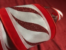 Candy Cane Swirl Christmas Ribbon - 4" x 10 Yards, Red  White, Wired Edge India