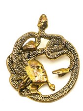 Medusa Snake Brooch   Gold Tone Mythology Sta...