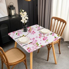 Spring Floral Square Tablecloth 48x48 Inch Fitted Card Table Cover with Elast...