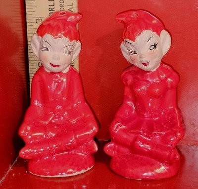 Vintage Gilner? Ceramic Elf Pixie Girl & Boy Salt & Pepper Shakers Lot Sp 16
