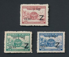 RARE BOLIVIA STAMPS 1930 ERROR INVERTED ZEPPELIN SURCH SET, RARE Sc #C24a/C26a