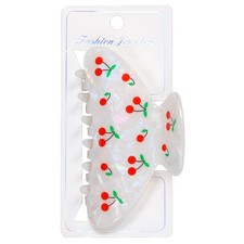 Acetate Cherry Fruit Print Hair Claw Clips Ponytail Barrette Large 3.5" 2 Pack
