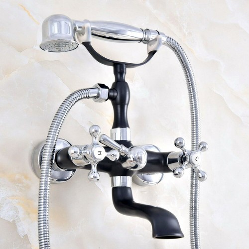 Black Silver Brass Bathtub Filler Faucet Hand Spray Shower Mixer Tap Set 2na615 - Picture 3 of 10
