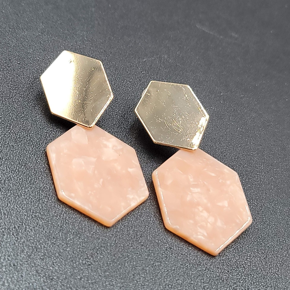 Gold and Pink Geometric Earrings Rose Pink Geometric Earrings: Gold Plated Sterling Silver - Etsy main image 4