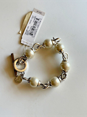 Anne Klein Nickel Safel Simulated Pearl Silver tone Bracelet New w tags Toggle
