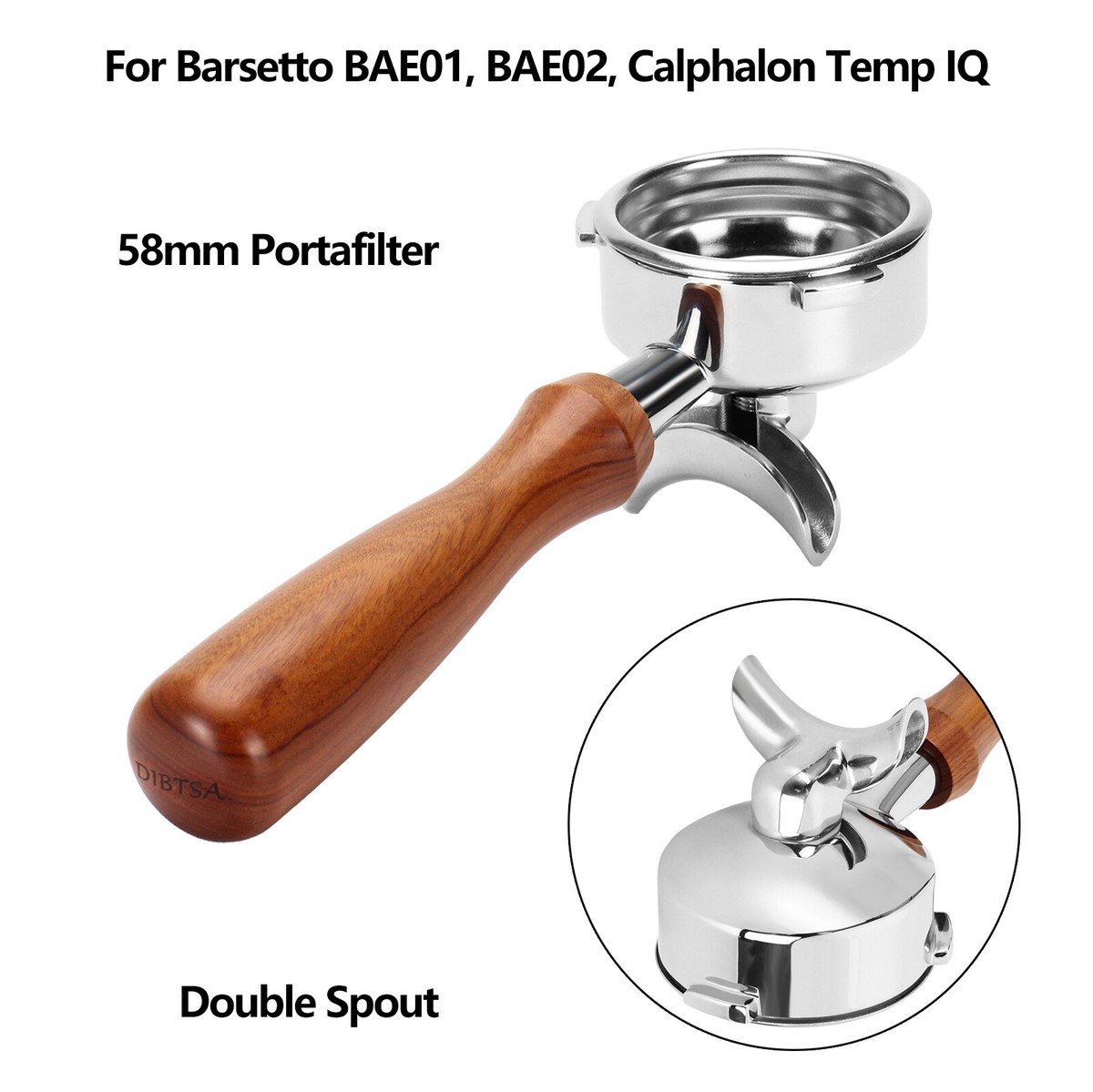 Espresso Portafilter 58mm Double Spout Ears For Barsetto BAE01 BAE02  Calphalon