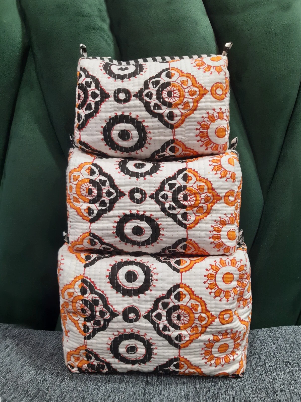 Indian White Handblock Suzani Cosmetic Bag Makeup Case Pouch Toiletry Travel Bag