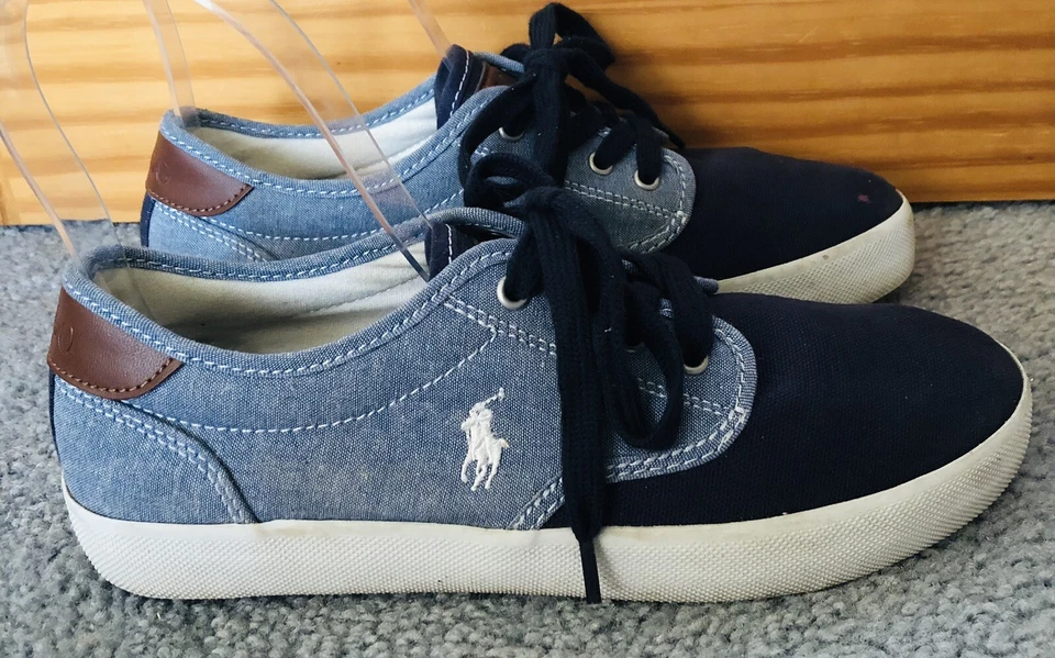 Ralph Lauren Moda Tenis Para Mujer Talla 6 Azul Textil Cuero Borde Informal Foto 3 de 4