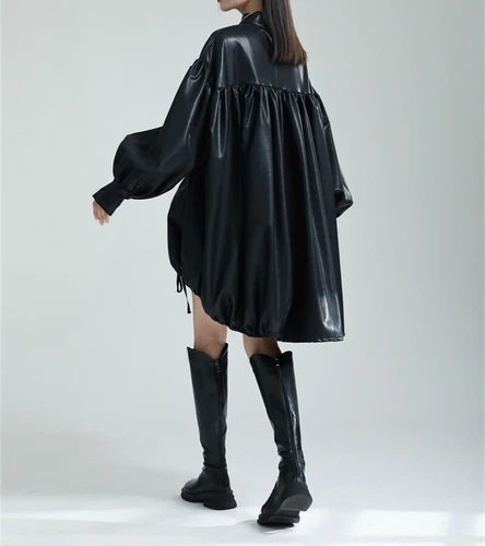 Women Long Sleeve Dress Japanese Loose Casual Standing collar cloak coat - Foto 5 di 15