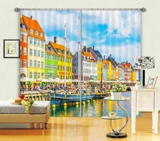 3D Small Town Boat A4368 Transport Photo Curtain Window Blockout Fabric Amy 2023
