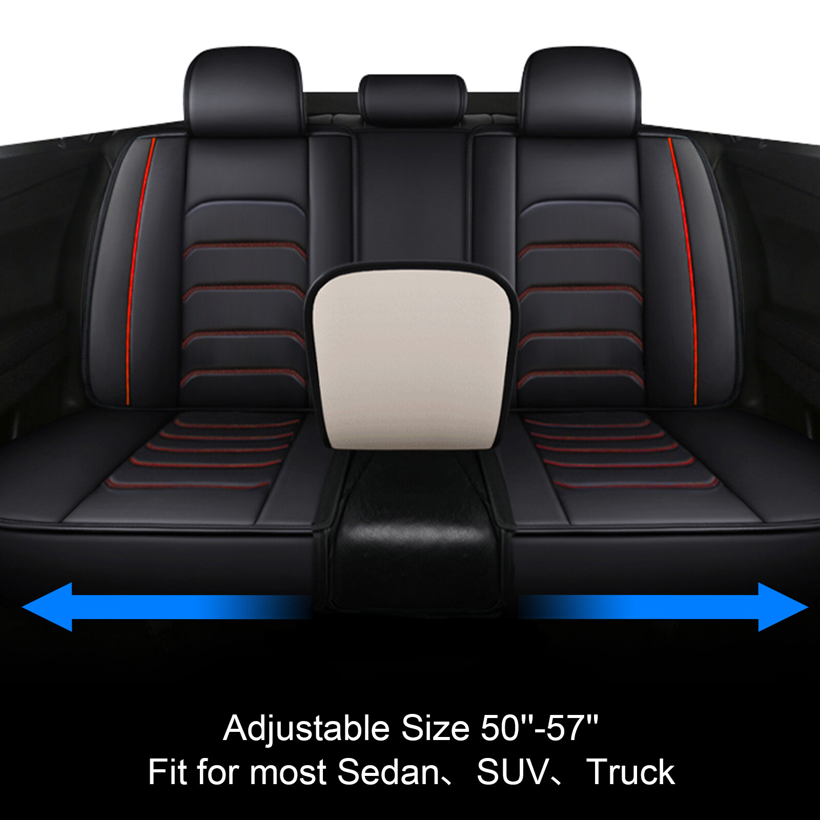 Full Set PU Leather Car Seat Covers Black Red Padded Cushion Fit For