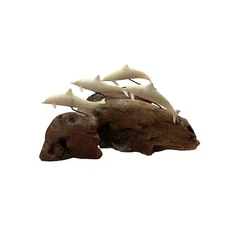 Vintage John Perry Mini Dolphin Carved Burl Wood Sculpture