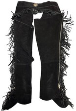 Unbranded Suede Leather Fringed Chaps BLACK Size Adult Large Halloween Cowboy