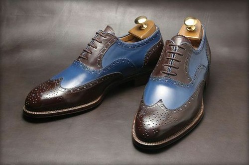 Handmade men two tone spectator shoes 