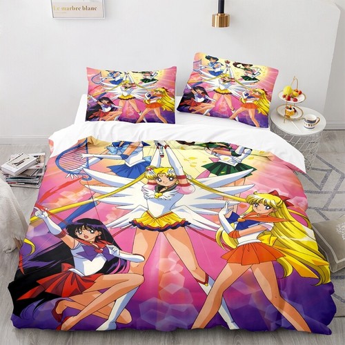 SAILOR MOON Anime Bettwäsche Set Kissenbezüge 80x80 Anpassbar Bettbezug 135x200 - Bild 2 von 9